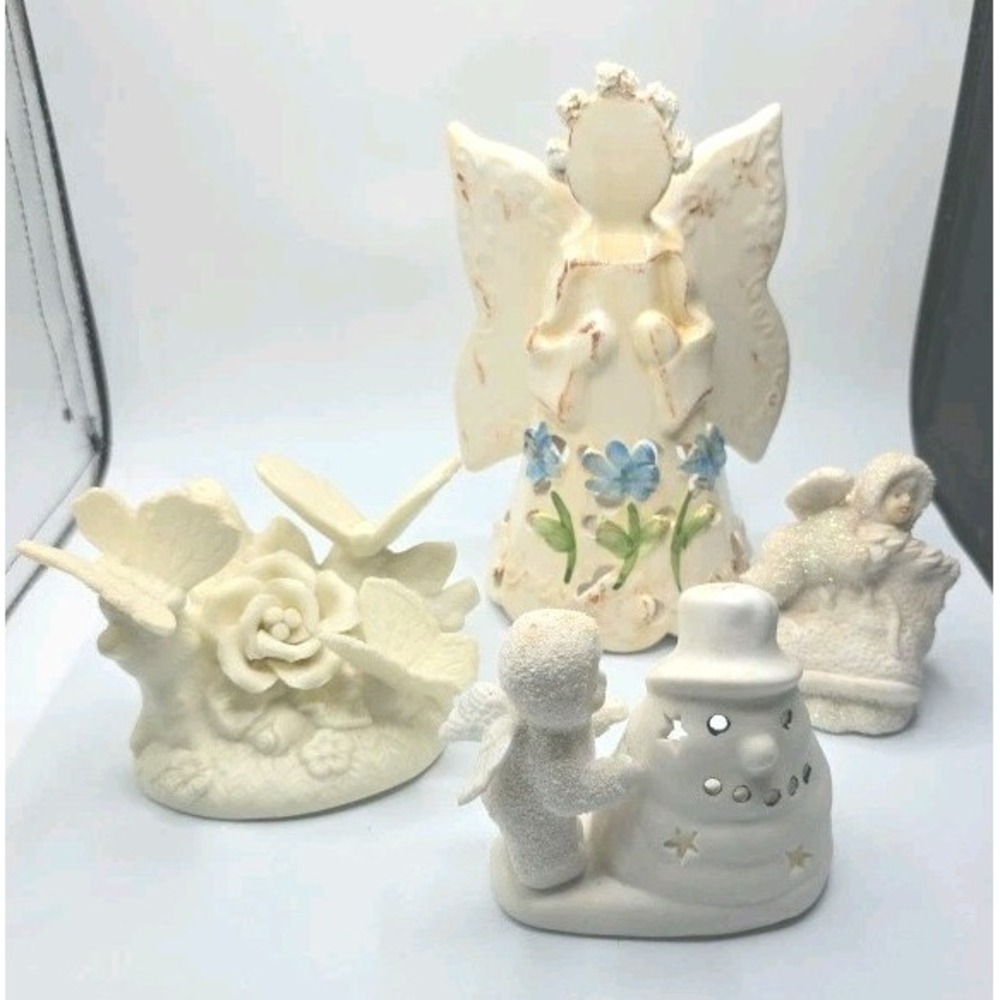 Lot of 4 Mixed Vintage Figurines Angels Butterflies Resin Ceramic Hand Painted